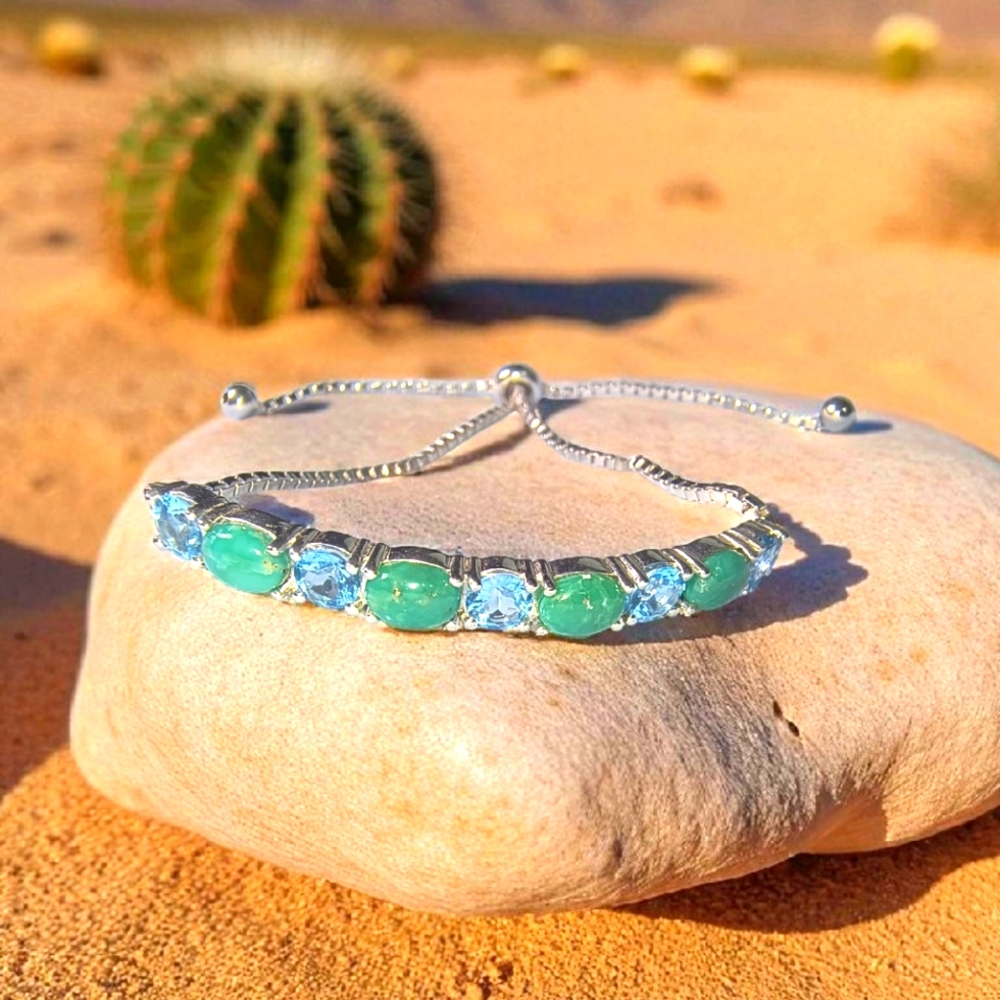 Campo Frio Turquoise, Blue Topaz & Sterling Silver Adjustable Bracelet Brand New